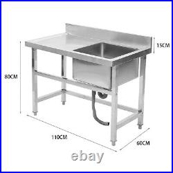 1.1M Single Bowl Drainer Table Stainless Steel Sink Commercial Kitchen Workbench