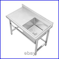 1.1M Single Bowl Drainer Table Stainless Steel Sink Commercial Kitchen Workbench