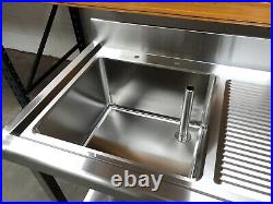 1.2m Stainless steel commercial kitchen single bowl right hand drainer sink