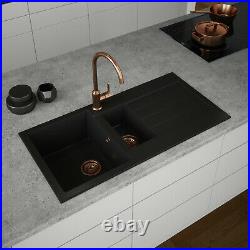 1.5 Bowl Black or Grey Inset Comite Reversible Kitchen Sink, Single Bowl Tap
