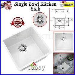 1 Single Bowl Square Composite Undermount Kitchen Sink 440x440mm Waste Kit White