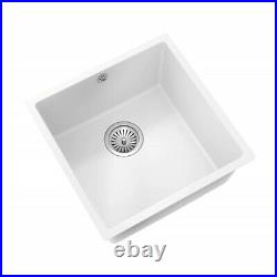 1 Single Bowl Square Composite Undermount Kitchen Sink 440x440mm Waste Kit White