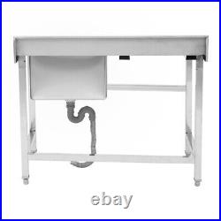 110CM Commercial Kitchen Sink Stainless Steel Catering Single Bowl Drainer Table