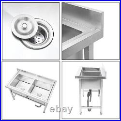 110CM Commercial Kitchen Sink Stainless Steel Catering Single Bowl Drainer Table