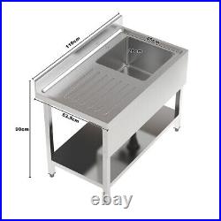 110cm Commercial Single Bowl Catering Sink Kitchen Wash Table Shelf with Drainer