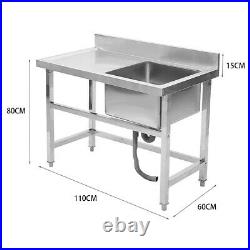 110cm Single Bowl Drainer Table Stainless Steel Sink Commercial Kitchen Equipmen
