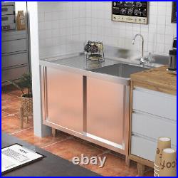 110cm Stainless Steel Commercial Kitchen Sink Cabinet Single Bowl & Drainer Unit