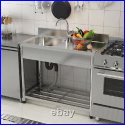 1M Stainless Steel Commercial Kitchen Work Table Sink Single Bowl & Drainer Unit