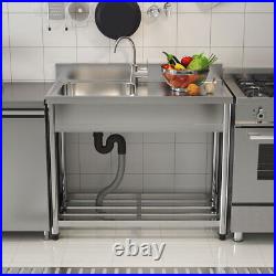 1M Stainless Steel Commercial Kitchen Work Table Sink Single Bowl & Drainer Unit