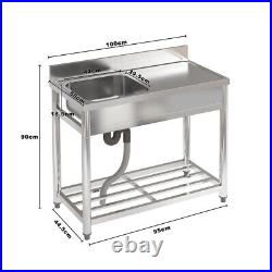 1m Stainless Steel Kitchen Sink Single Bowl Right Platform withBacksplash &Shelf