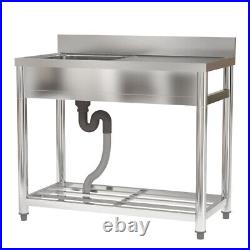 1m Stainless Steel Kitchen Sink Single Bowl Right Platform withBacksplash &Shelf