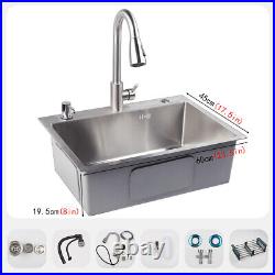 23.5 Single Bowl Kitchen Sink Undermount 304 Stainless Steel with Faucet Kit