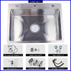 23.5inch Undermount Single Bowl Stainless Steel Kitchen Sink with Kitchen Faucet