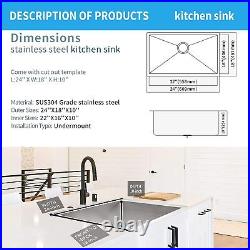24 Inch Undermount Workstation Kitchen Sink 16 Gauge Single Bowl Stainless Steel