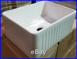 24 inch White Fireclay Farmhouse Reversible Apron Single Bowl Kitchen Sink-Drain