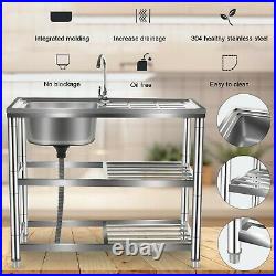 3-Tier Commercial Catering Kitchen Stainless Steel Sink Single Bowl Left Hand