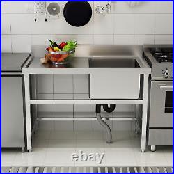 304 Stainless Steel Kitchen Sink Single Bowl Commercial Catering Left Drainboard