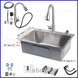 304 Stainless Steel Kitchen Sink Single Bowl Sink for Home Garden withDrain Basket