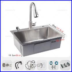 304 Stainless Steel Kitchen Sink Single Bowl Sink for Home Garden withDrain Basket