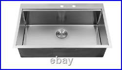 33x22x10 Drop-in Topmount Stainless Steel Kitchen Sink Deep Single Bowl 16G