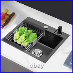 454020cm Kitchen Sink Undermount Drop-in Single Bowl Stainless Steel Black