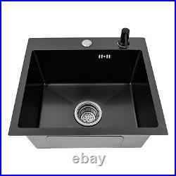 454020cm Kitchen Sink Undermount Drop-in Single Bowl Stainless Steel Black