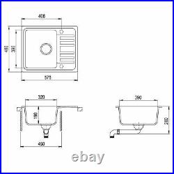 575 x 460mm Reversible Single Bowl Inset Composite Sink & Drainer (C001)