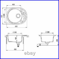 580 x 470mm Reversible Round Single Bowl Inset Composite Sink with Drainer C010