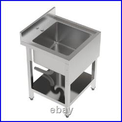 60cm Catering Kitchen Sink Stainless Steel Single Bowl Wash Table &Drainer Waste
