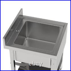 60cm Catering Kitchen Sink Stainless Steel Single Bowl Wash Table &Drainer Waste