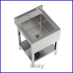60cm Catering Sink Steel Single Bowl Kitchen Wash Table Freestand &Drainer Waste