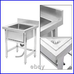 60cm Freestand Catering Sink Kitchen Wash Table Steel Single Bowl Sink & Drainer
