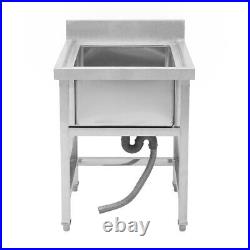 60cm Freestand Catering Sink Kitchen Wash Table Steel Single Bowl Sink & Drainer