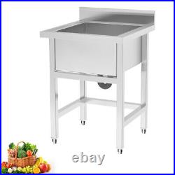 60cm Home Single Bowl Pot Stainless Steel Kitchen Sink Wash Table Freestanding