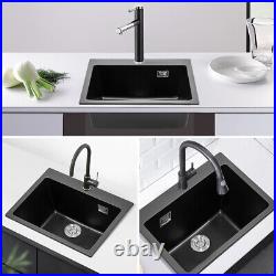 60cm Inset/Undermount Quartz Stone Single Bowl Kitchen Sink WithDrainer Waste Kit