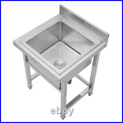 60cm Square Single Bowl Kitchen Sink Stainless Steel Washing Table Freestanding