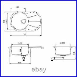 780 x 500mm Reversible Round Single Bowl Inset Composite Sink with Drainer C009