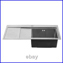 8640cm Large Stainless Steel Top Mount Kitchen Sink Single Bowl & Drainer 1.0MM