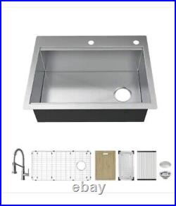 AIO Zero Radius Drop-in/Undermount 33 Single Bowl Workstation Kitchen Sink