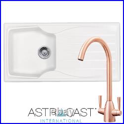 Astracast Sierra 1.0 Bowl White Kitchen Sink & SIA Copper Twin Lever Mixer Tap