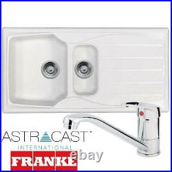 Astracast Sierra 1.5 Bowl White Kitchen Sink And Franke Zeno Chrome Mixer Tap