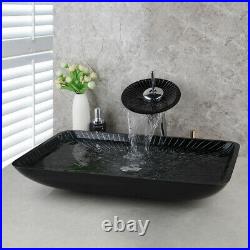 Bathroom Oval Tempered Glass Vessel Sink Bowl Basin Faucet Combo Lavatory Set