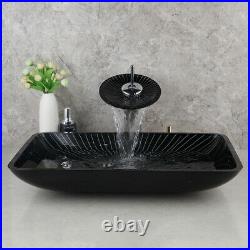 Bathroom Oval Tempered Glass Vessel Sink Bowl Basin Faucet Combo Lavatory Set