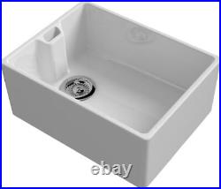 Belfast Ceramic Deep Large Single Bowl Kitchen Sink White Basket Waste Reginox