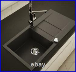 Black Granite Kitchen Sink Single Bowl Basin with Waste Strainer Reversible