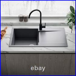 Black Granite Kitchen Sink Single Bowl with Waste Basin and overflow Reversible