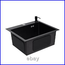 Black Kitchen Sink Undermount Drop-in Single Bowl Stainless Steel Black 40X45cm