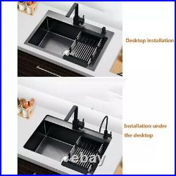 Black Stainless Steel Kitchen Sink Single Bowl Sink + Free Straining Basket
