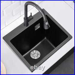 Black Stone Resin Single Bowl Kitchen Sink Undermount with Drainer Waste Kit 550mm
