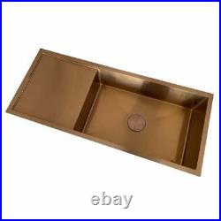 Brushed brass gold s/s 304 PVD single long bowl with drainer kitchen sink 1.5 mm